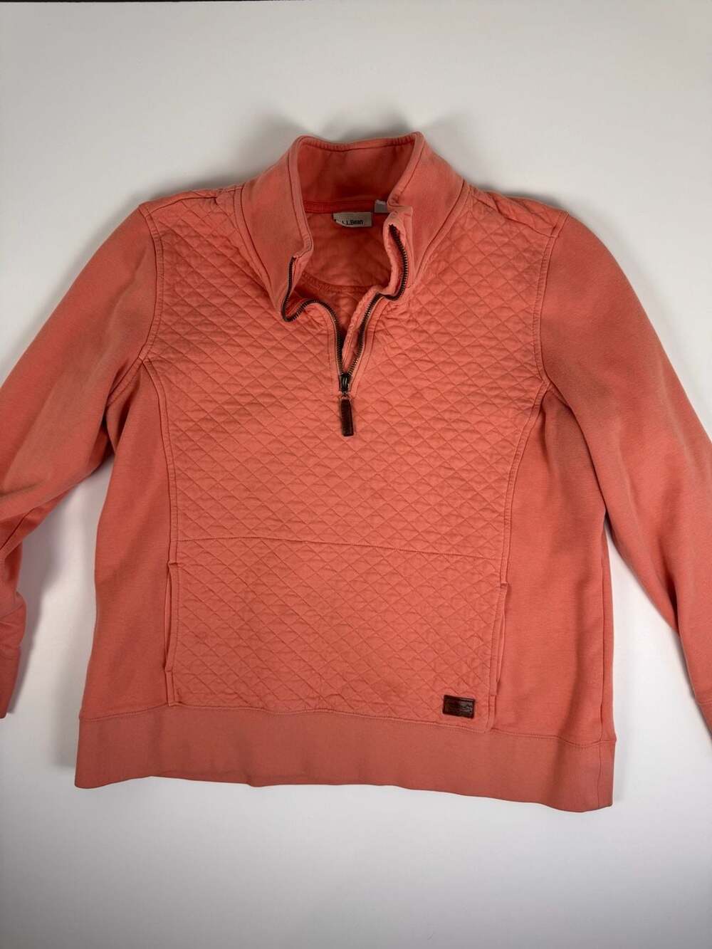 L.L.Bean Quilted Quarter-Zip Pullover Sweatshirt Coral Size XL PET